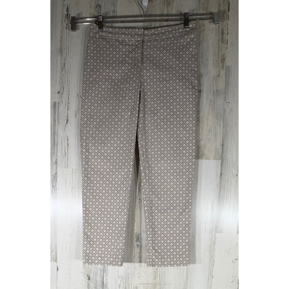 Chicos Ankle Pant 0 or Small (30x26) Beige Geometric Diamond Print Career Office